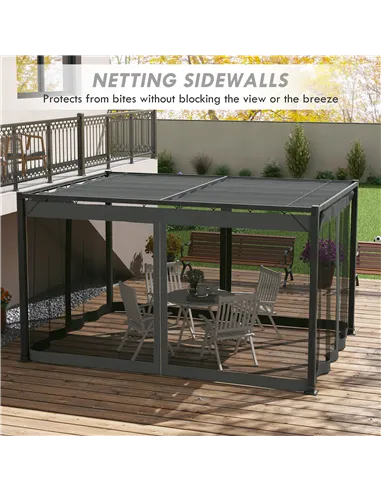 Outsunny 3 x 4m Aluminium Frame Pergola, with Retractable Roof - Dark Grey