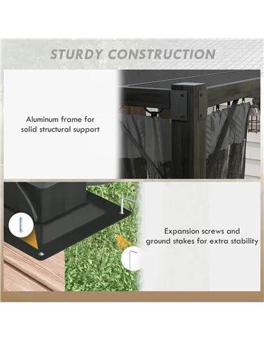 Outsunny 3 x 4m Aluminium Frame Pergola, with Retractable Roof - Dark Grey