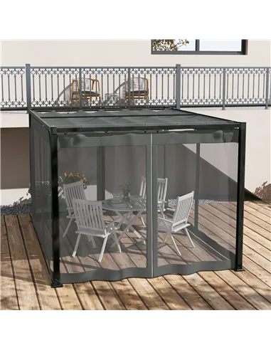 Outsunny 3 x 4m Aluminium Frame Pergola, with Retractable Roof - Dark Grey