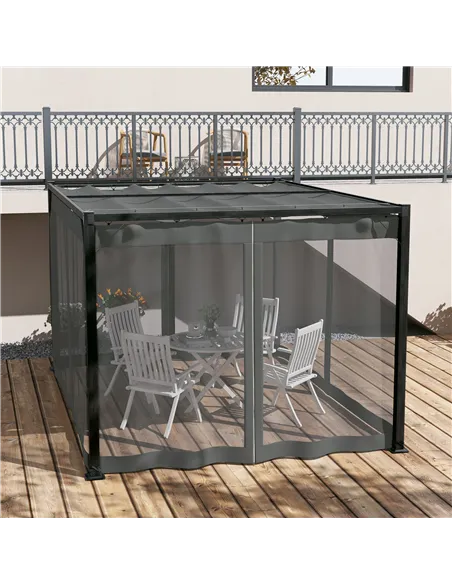 Outsunny 3 x 4m Aluminium Frame Pergola, with Retractable Roof - Dark Grey