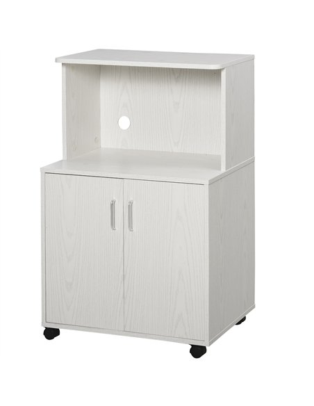 HOMCOM Kitchen Storage Unit, Modern Microwave Stand Trolley Cart, Sideboard with Cabinet,  Locking Wheels, Shelf for Living Room