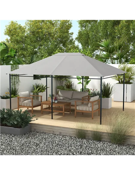 Outsunny 3 x 4m Gazebo Canopy Replacement Cover, Gazebo Roof Replacement (TOP COVER ONLY), Light Grey