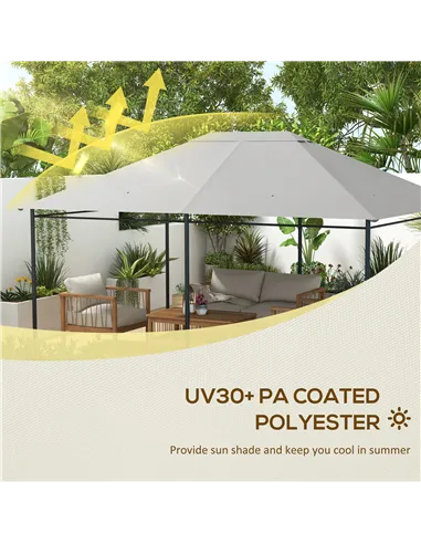 Outsunny 3 x 4m Gazebo Canopy Replacement Cover, Gazebo Roof Replacement (TOP COVER ONLY), Light Grey