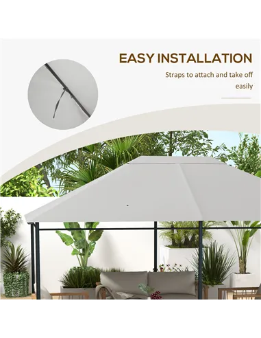 Outsunny 3 x 4m Gazebo Canopy Replacement Cover, Gazebo Roof Replacement (TOP COVER ONLY), Light Grey