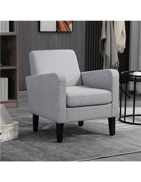 HOMCOM Linen-Look Boxy Armchair - Light Grey