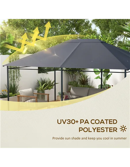 Outsunny 3 x 4m Gazebo Canopy Replacement Cover, Gazebo Roof Replacement (TOP COVER ONLY), Dark Grey