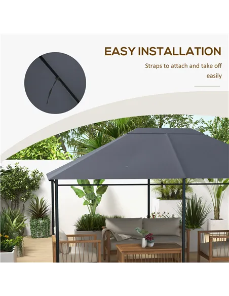 Outsunny 3 x 4m Gazebo Canopy Replacement Cover, Gazebo Roof Replacement (TOP COVER ONLY), Dark Grey