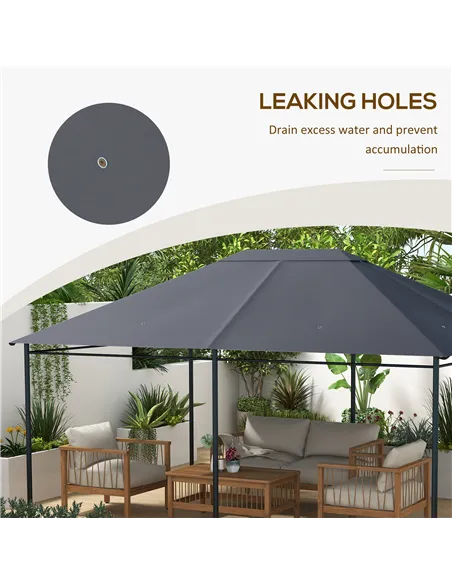 Outsunny 3 x 4m Gazebo Canopy Replacement Cover, Gazebo Roof Replacement (TOP COVER ONLY), Dark Grey