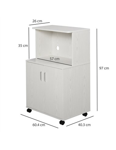HOMCOM Kitchen Storage Unit, Modern Microwave Stand Trolley Cart, Sideboard with Cabinet,  Locking Wheels, Shelf for Living Room