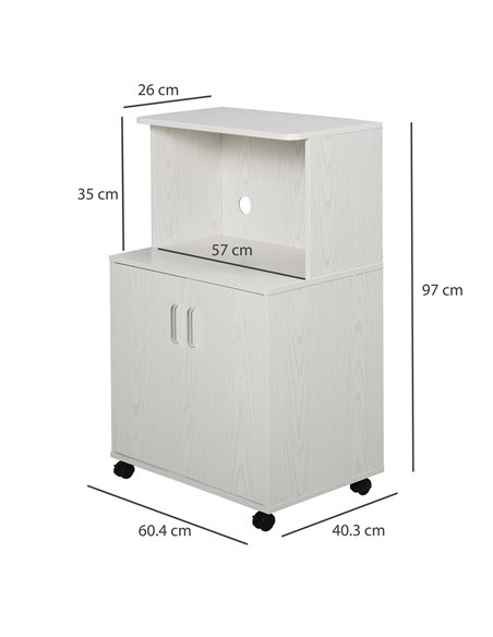 HOMCOM Kitchen Storage Unit, Modern Microwave Stand Trolley Cart, Sideboard with Cabinet,  Locking Wheels, Shelf for Living Room
