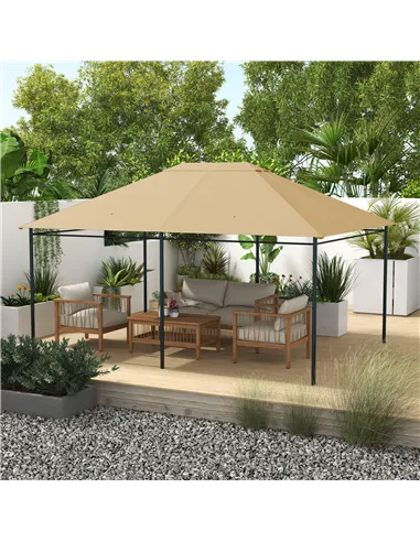 Outsunny 3 x 4m Gazebo Canopy Replacement Cover, Gazebo Roof Replacement (TOP COVER ONLY), Khaki
