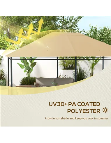 Outsunny 3 x 4m Gazebo Canopy Replacement Cover, Gazebo Roof Replacement (TOP COVER ONLY), Khaki