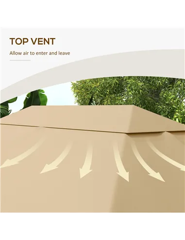 Outsunny 3 x 4m Gazebo Canopy Replacement Cover, Gazebo Roof Replacement (TOP COVER ONLY), Khaki