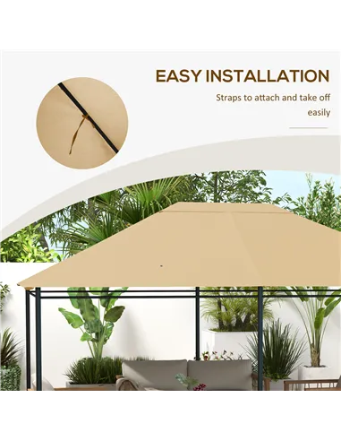 Outsunny 3 x 4m Gazebo Canopy Replacement Cover, Gazebo Roof Replacement (TOP COVER ONLY), Khaki