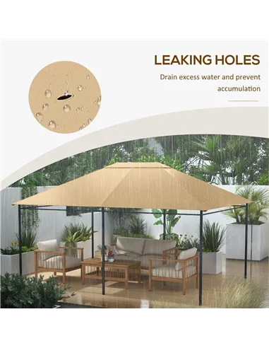 Outsunny 3 x 4m Gazebo Canopy Replacement Cover, Gazebo Roof Replacement (TOP COVER ONLY), Khaki