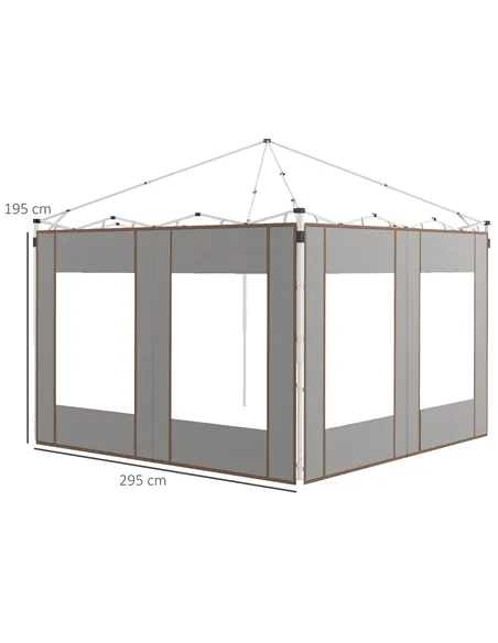 Outsunny Set of Two 295cm Replacement Canopy Walls - Grey