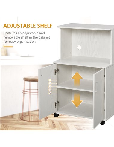 HOMCOM Kitchen Storage Unit, Modern Microwave Stand Trolley Cart, Sideboard with Cabinet,  Locking Wheels, Shelf for Living Room
