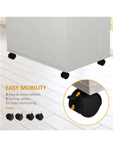 HOMCOM Kitchen Storage Unit, Modern Microwave Stand Trolley Cart, Sideboard with Cabinet,  Locking Wheels, Shelf for Living Room