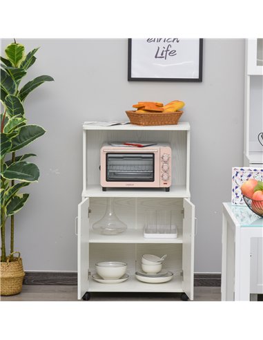 HOMCOM Kitchen Storage Unit, Modern Microwave Stand Trolley Cart, Sideboard with Cabinet,  Locking Wheels, Shelf for Living Room