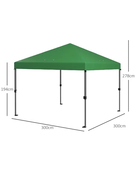 Outsunny 3 x 3m Pop-Up Gazebo, with Accessories - Green