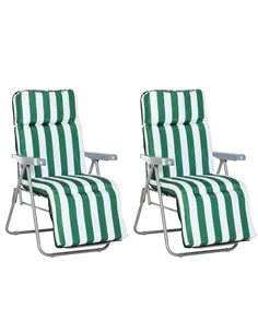 Outsunny 2 Pieces Outdoor Sun Lounger Set with Cushions, Patio Folding 5-Level   Adjustable Backrest Recliner Chairs Set of 2 wi
