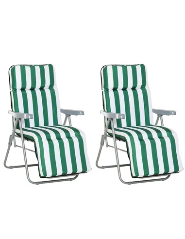 Outsunny 2 Pieces Outdoor Sun Lounger Set with Cushions, Patio Folding 5-Level   Adjustable Backrest Recliner Chairs Set of 2 wi