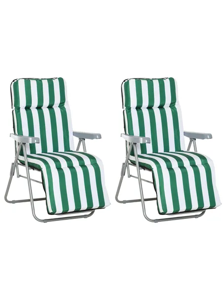 Outsunny 2 Pieces Outdoor Sun Lounger Set with Cushions, Patio Folding 5-Level   Adjustable Backrest Recliner Chairs Set of 2 wi