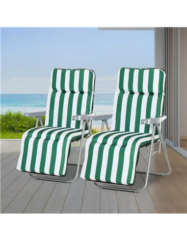 Outsunny 2 Pieces Outdoor Sun Lounger Set with Cushions, Patio Folding 5-Level   Adjustable Backrest Recliner Chairs Set of 2 wi