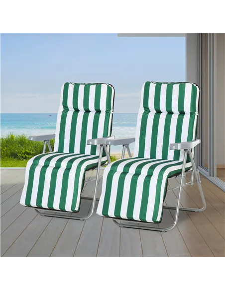 Outsunny 2 Pieces Outdoor Sun Lounger Set with Cushions, Patio Folding 5-Level   Adjustable Backrest Recliner Chairs Set of 2 wi