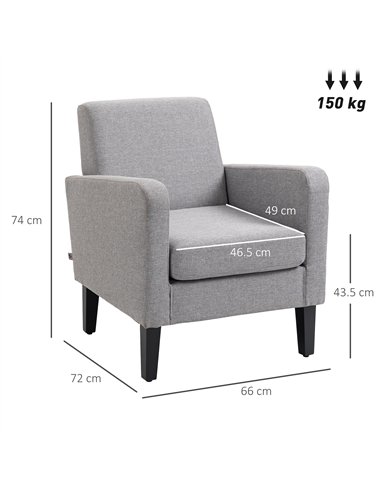 HOMCOM Linen-Look Boxy Armchair - Light Grey