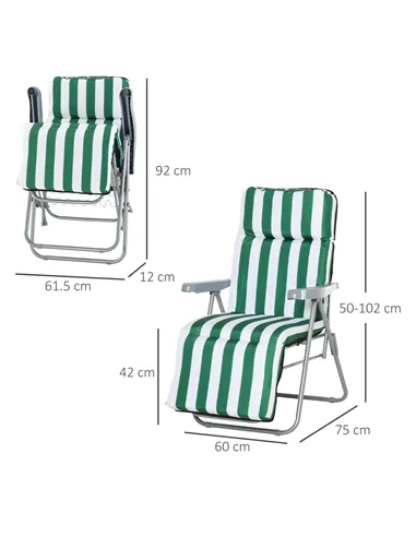 Outsunny 2 Pieces Outdoor Sun Lounger Set with Cushions, Patio Folding 5-Level   Adjustable Backrest Recliner Chairs Set of 2 wi