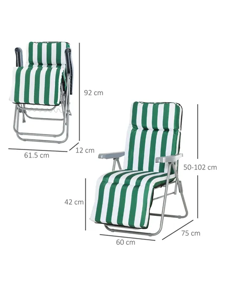 Outsunny 2 Pieces Outdoor Sun Lounger Set with Cushions, Patio Folding 5-Level   Adjustable Backrest Recliner Chairs Set of 2 wi