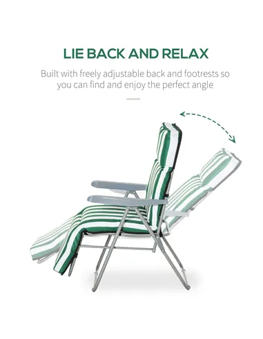Outsunny 2 Pieces Outdoor Sun Lounger Set with Cushions, Patio Folding 5-Level   Adjustable Backrest Recliner Chairs Set of 2 wi