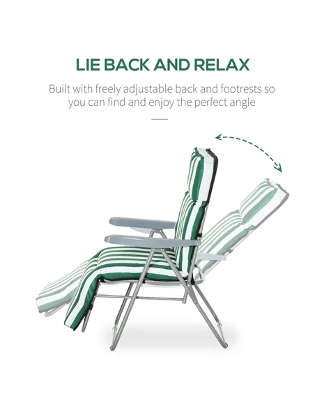 Outsunny 2 Pieces Outdoor Sun Lounger Set with Cushions, Patio Folding 5-Level   Adjustable Backrest Recliner Chairs Set of 2 wi