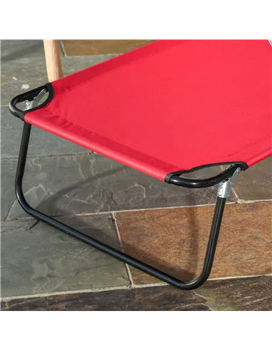 Outsunny Foldable Outdoor Sun Lounger Adjustable Backrest Reclining Chair with Pillow and Reading Hole Garden Beach, Red