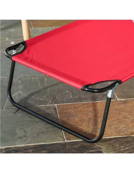 Outsunny Foldable Outdoor Sun Lounger Adjustable Backrest Reclining Chair with Pillow and Reading Hole Garden Beach, Red