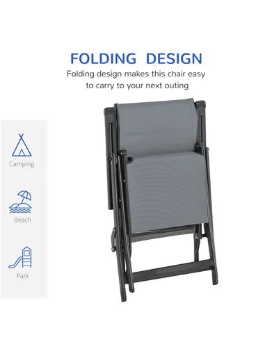 Outsunny Set of 2 Outdoor Sun Lounger 10-Position Adjustable Texteline Folding Reclining Chairs with Footrest for Patio Garden, 