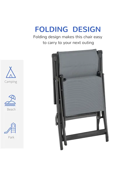 Outsunny Set of 2 Outdoor Sun Lounger 10-Position Adjustable Texteline Folding Reclining Chairs with Footrest for Patio Garden, 