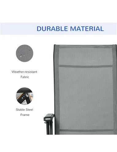 Outsunny Set of 2 Outdoor Sun Lounger 10-Position Adjustable Texteline Folding Reclining Chairs with Footrest for Patio Garden, 