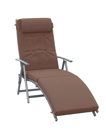 Outsunny Sun Lounger Steel Frame Outdoor Folding Chaise Texteline Lounge Chair Recliner with Headrest & 7 Levels Adjustable Back