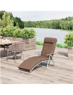 Outsunny Sun Lounger Steel Frame Outdoor Folding Chaise Texteline Lounge Chair Recliner with Headrest & 7 Levels Adjustable Back 2