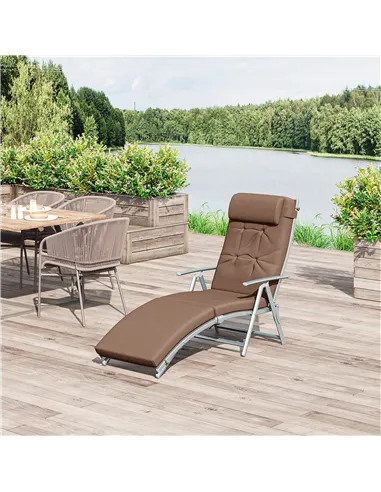 Outsunny Sun Lounger Steel Frame Outdoor Folding Chaise Texteline Lounge Chair Recliner with Headrest & 7 Levels Adjustable Back