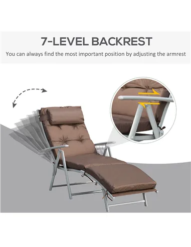 Outsunny Sun Lounger Steel Frame Outdoor Folding Chaise Texteline Lounge Chair Recliner with Headrest & 7 Levels Adjustable Back
