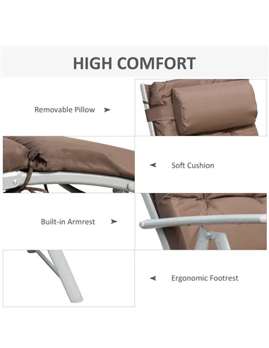 Outsunny Sun Lounger Steel Frame Outdoor Folding Chaise Texteline Lounge Chair Recliner with Headrest & 7 Levels Adjustable Back