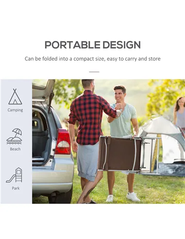 Outsunny Sun Lounger Steel Frame Outdoor Folding Chaise Texteline Lounge Chair Recliner with Headrest & 7 Levels Adjustable Back