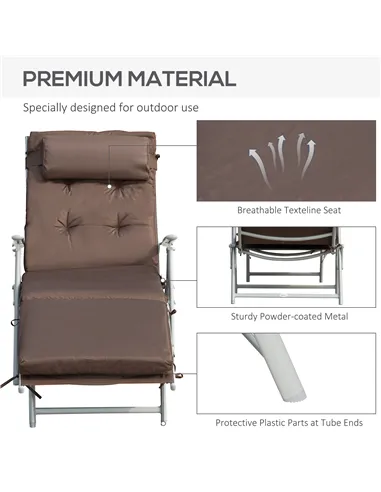 Outsunny Sun Lounger Steel Frame Outdoor Folding Chaise Texteline Lounge Chair Recliner with Headrest & 7 Levels Adjustable Back