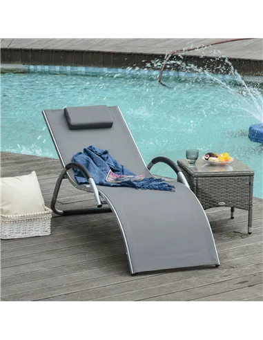 Outsunny Sun Lounger Reclining Chair Portable Armchair with Pillow for Garden Patio Outside Aluminium Frame, Dark Grey