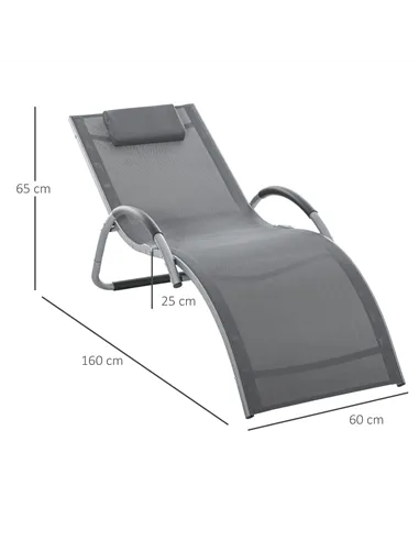 Outsunny Sun Lounger Reclining Chair Portable Armchair with Pillow for Garden Patio Outside Aluminium Frame, Dark Grey