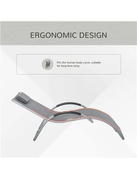 Outsunny Sun Lounger Reclining Chair Portable Armchair with Pillow for Garden Patio Outside Aluminium Frame, Dark Grey