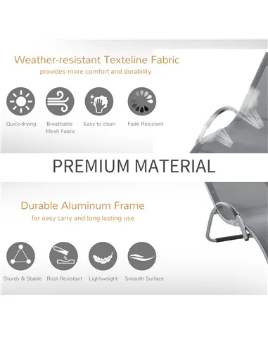 Outsunny Sun Lounger Reclining Chair Portable Armchair with Pillow for Garden Patio Outside Aluminium Frame, Dark Grey